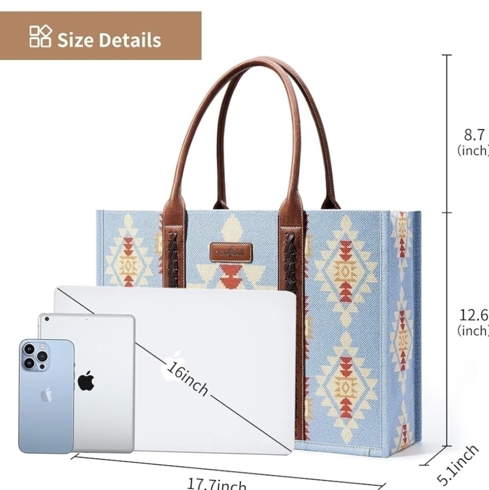 Large Tote Bag with Zipper Top Southwest Style - Picture 3 of 4